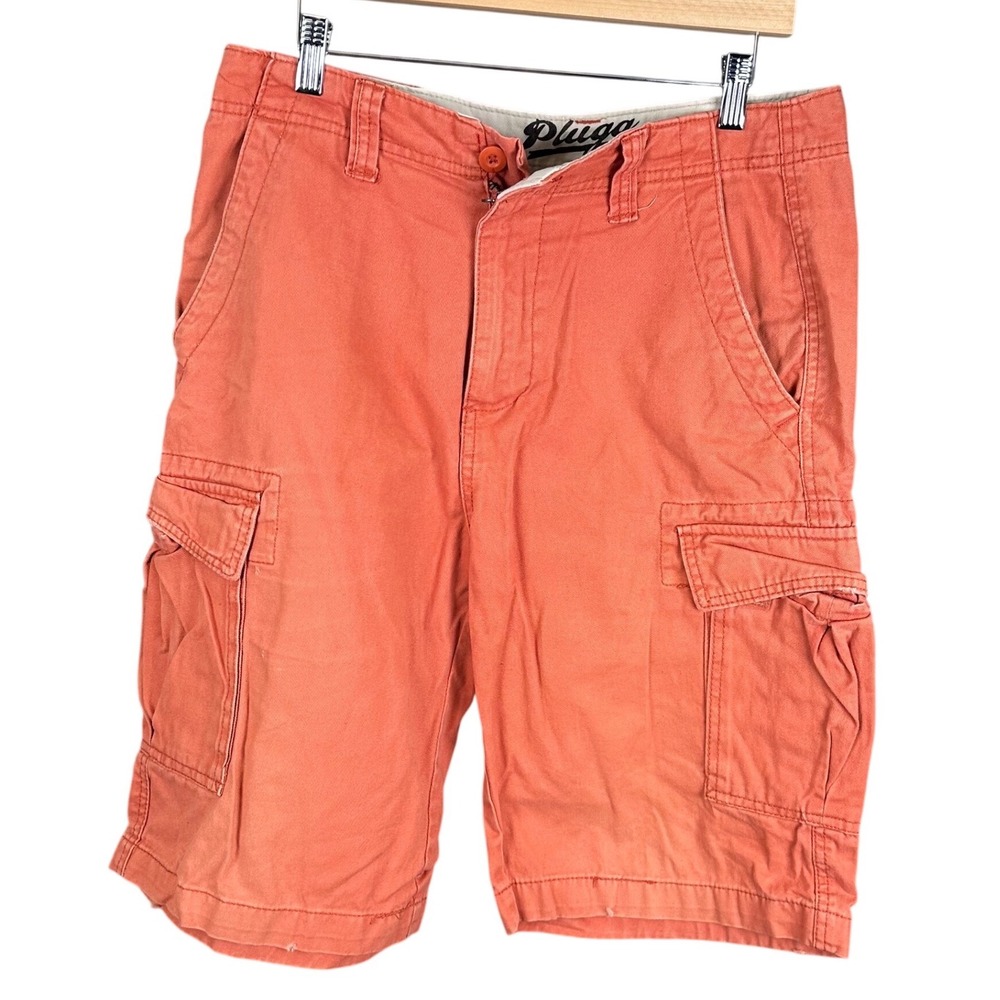 Plugg Mens Cargo Shorts Size 32 Burnt Orange Cotton Utility Multi-Pocket Casual